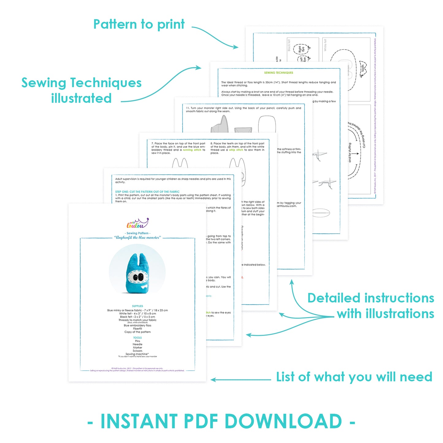 PDF Sewing Pattern - Blue monster