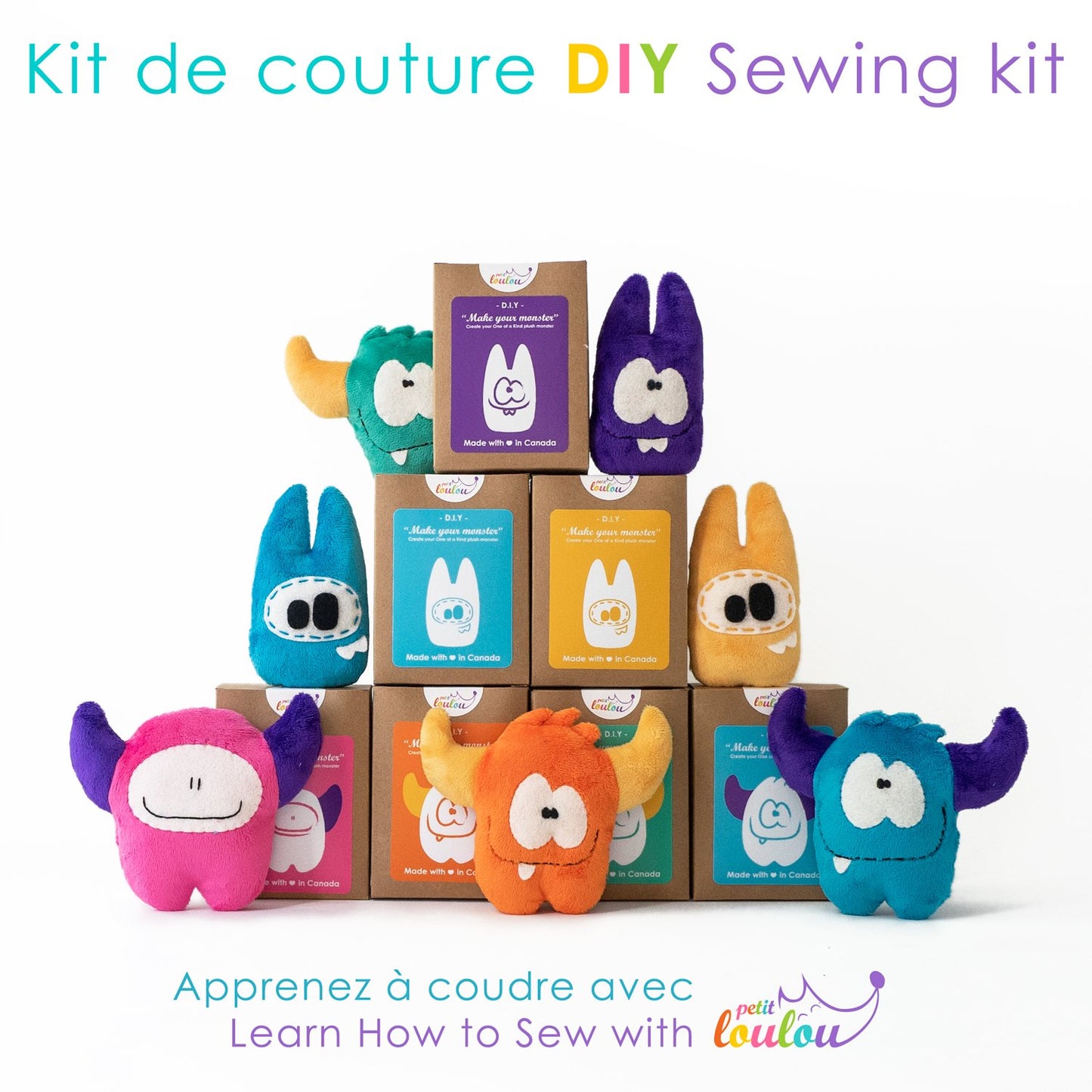 Make your Monster - A DIY sewing kit for kids - Blue with horns