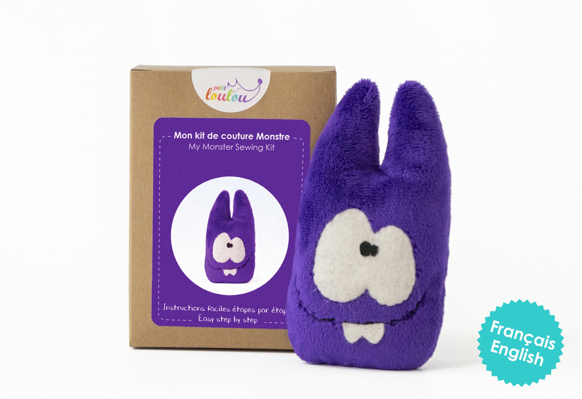 DIY sewing kit to make a plush monster in purple - Petit Loulou eco-friendly craft kit