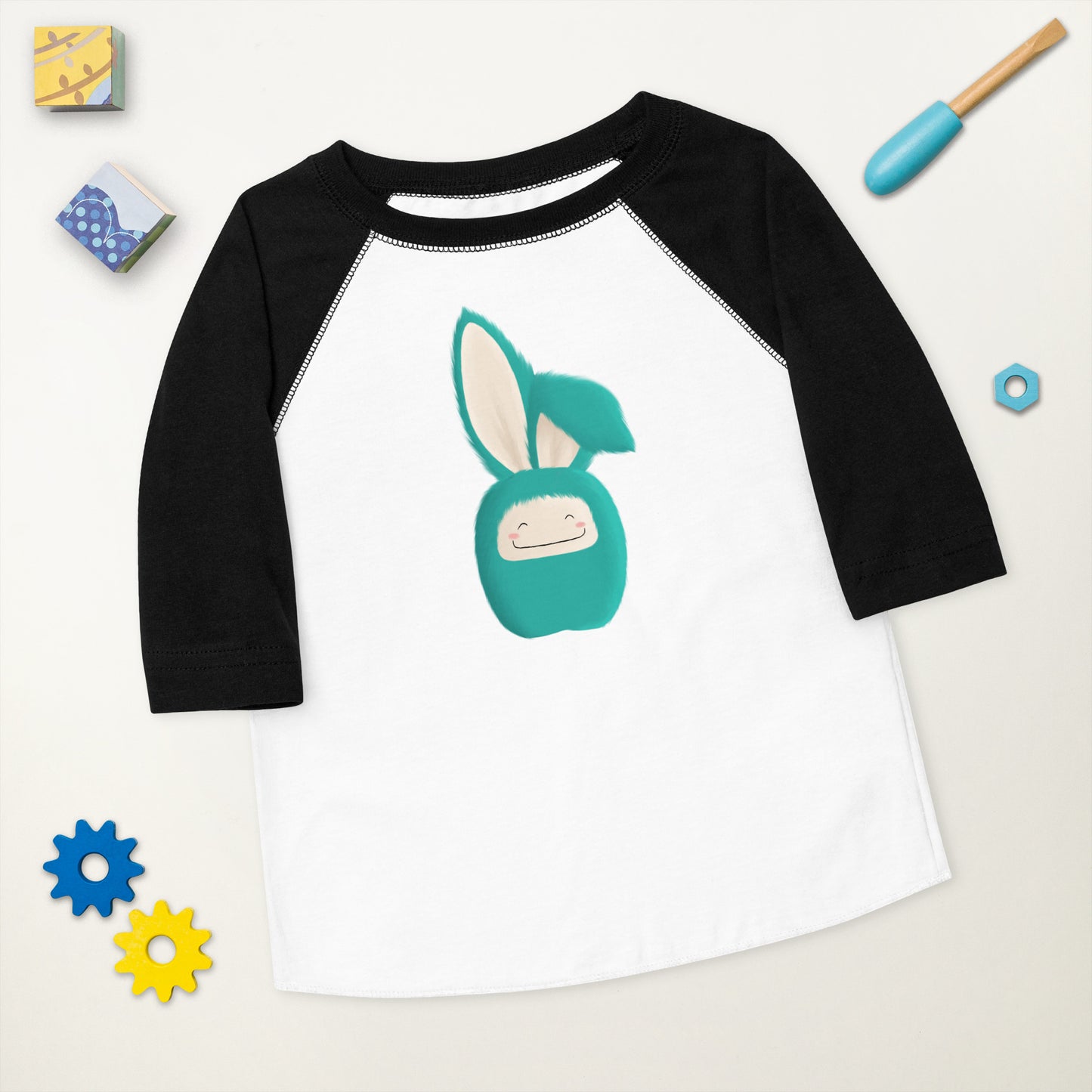 Toddler baseball shirt Bunny Floppy Ear Turquoise