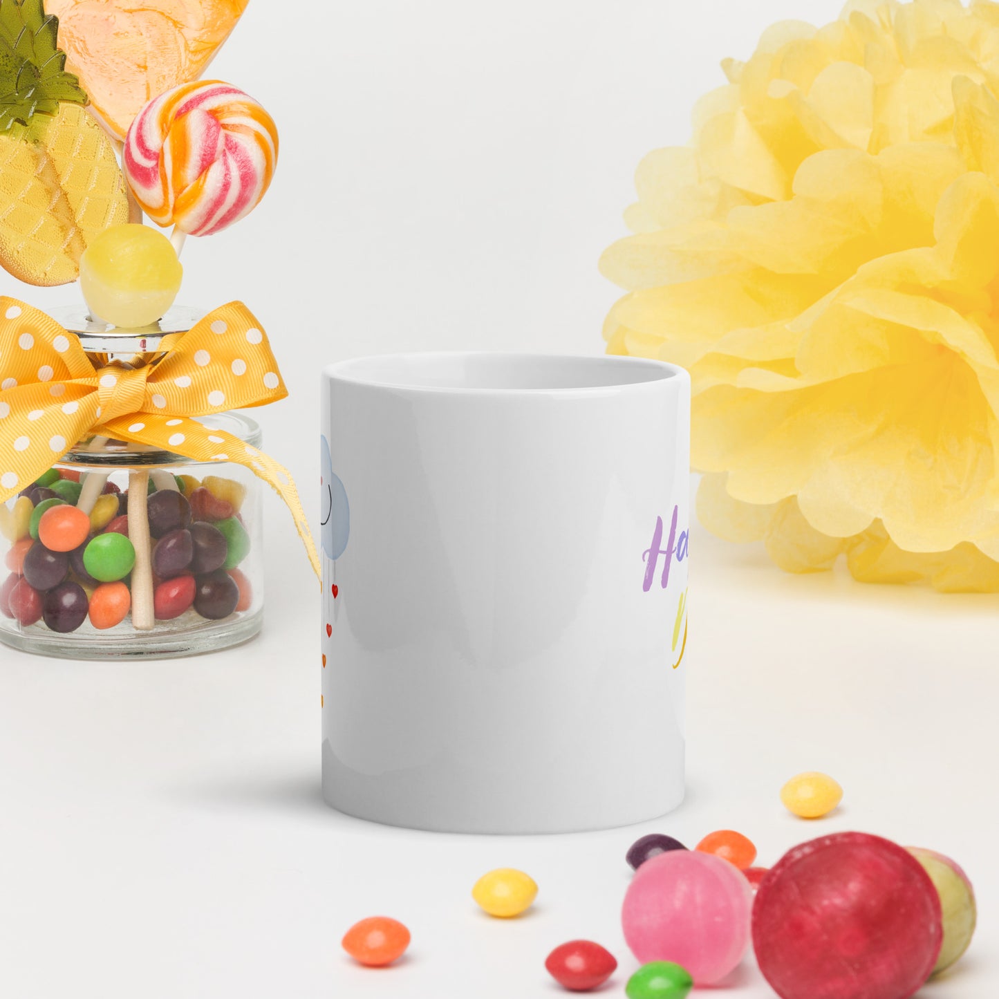 White glossy mug "Happy rainbow cloud"