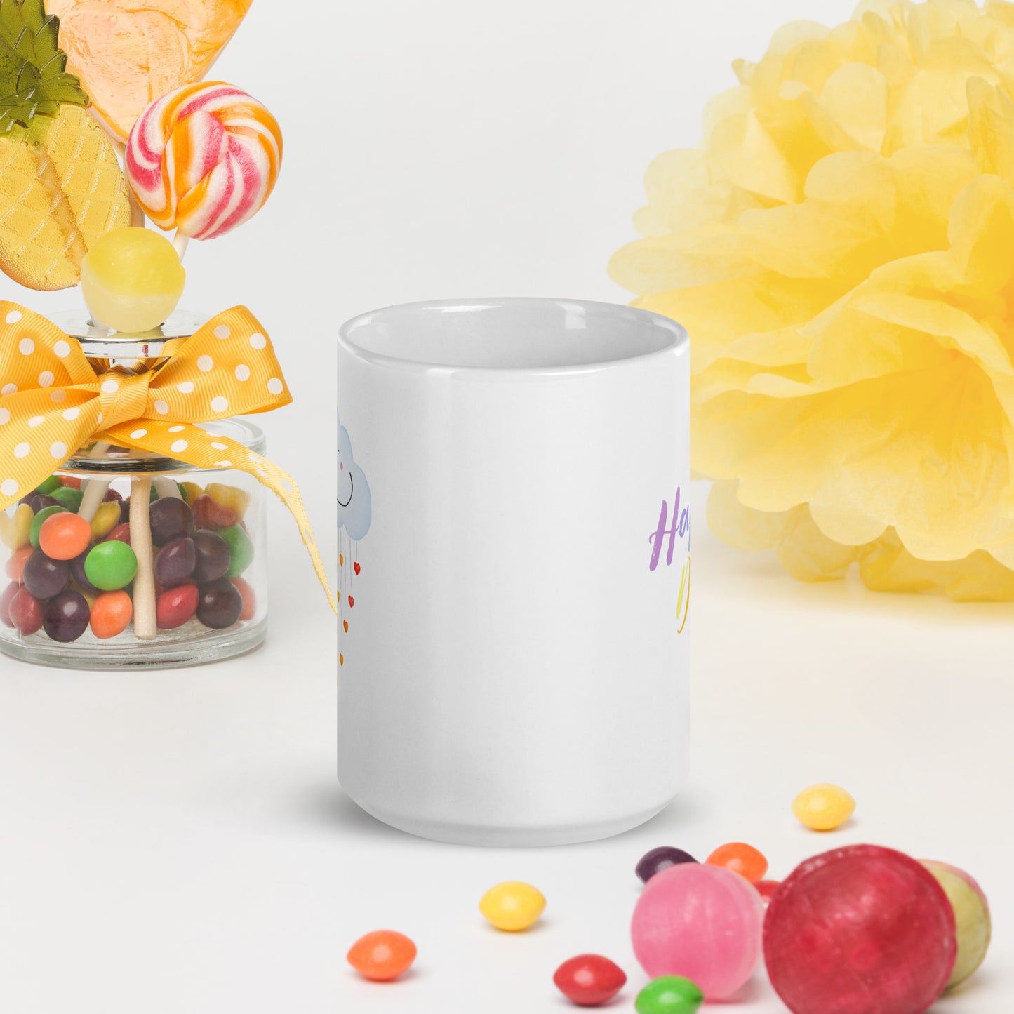 White glossy mug "Happy rainbow cloud"