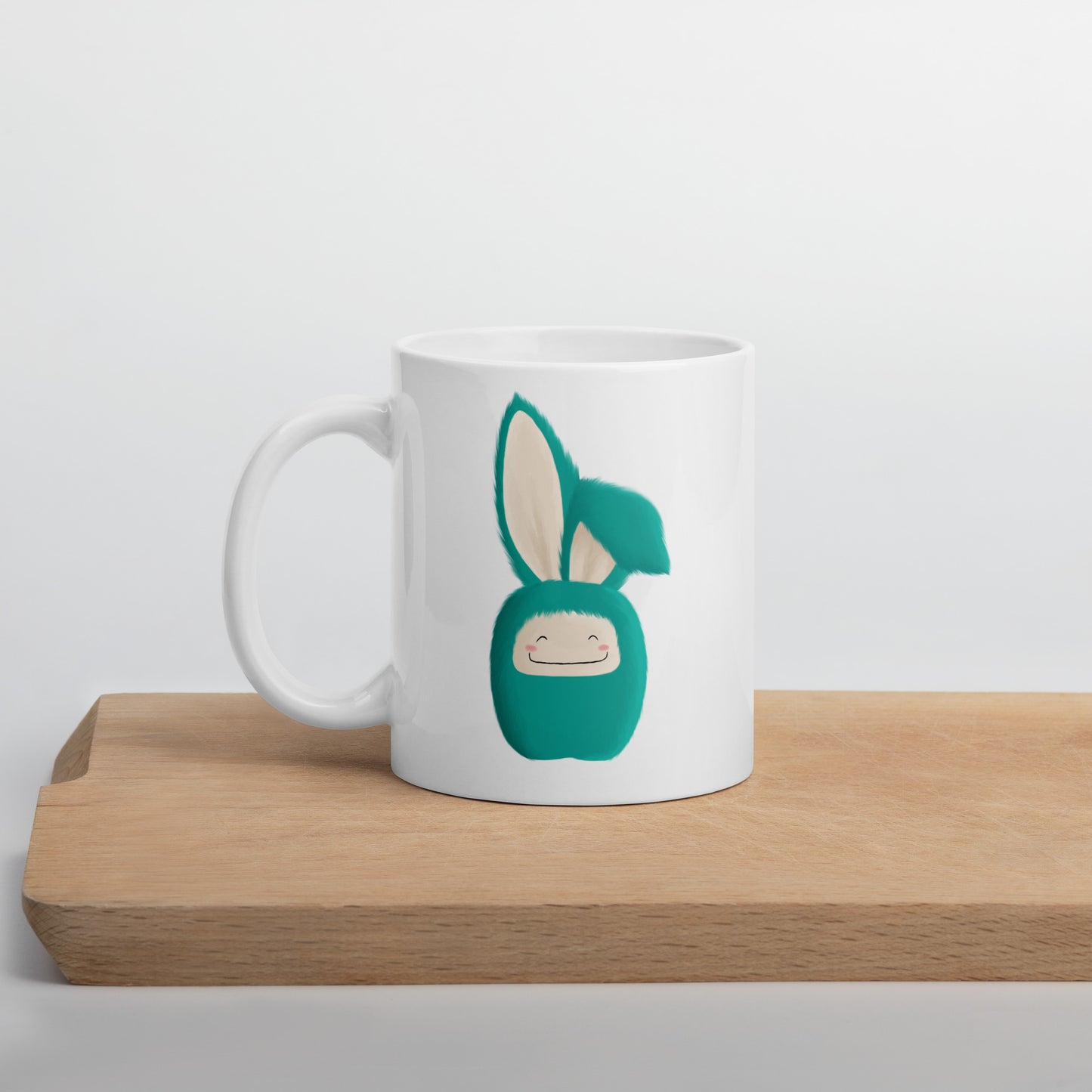 White glossy mug Bunny Turquoise