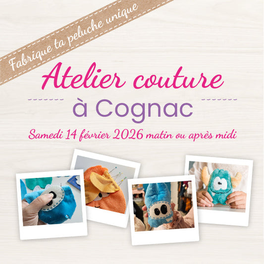 Atelier couture à Cognac pour créer une peluche à partir d’un kit de couture Petit Loulou, en petit comité