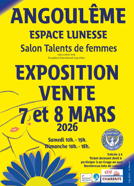 Promotional poster for an event in Angoulème featuring exposition and vente on March 7 and 8, 2026.