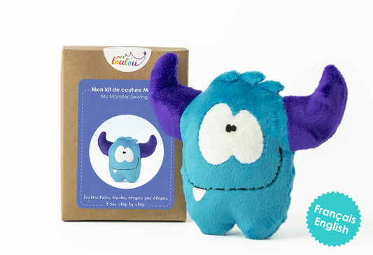 Make your Monster - A DIY sewing kit for kids - Blue with horns