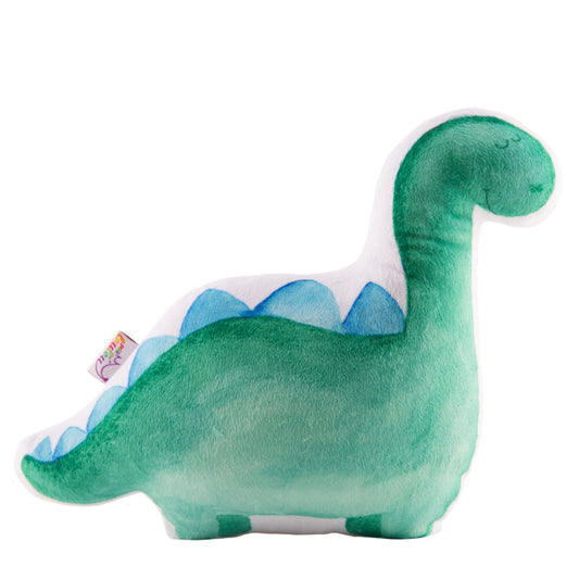 Watercolor painted green stuffed dinosaur