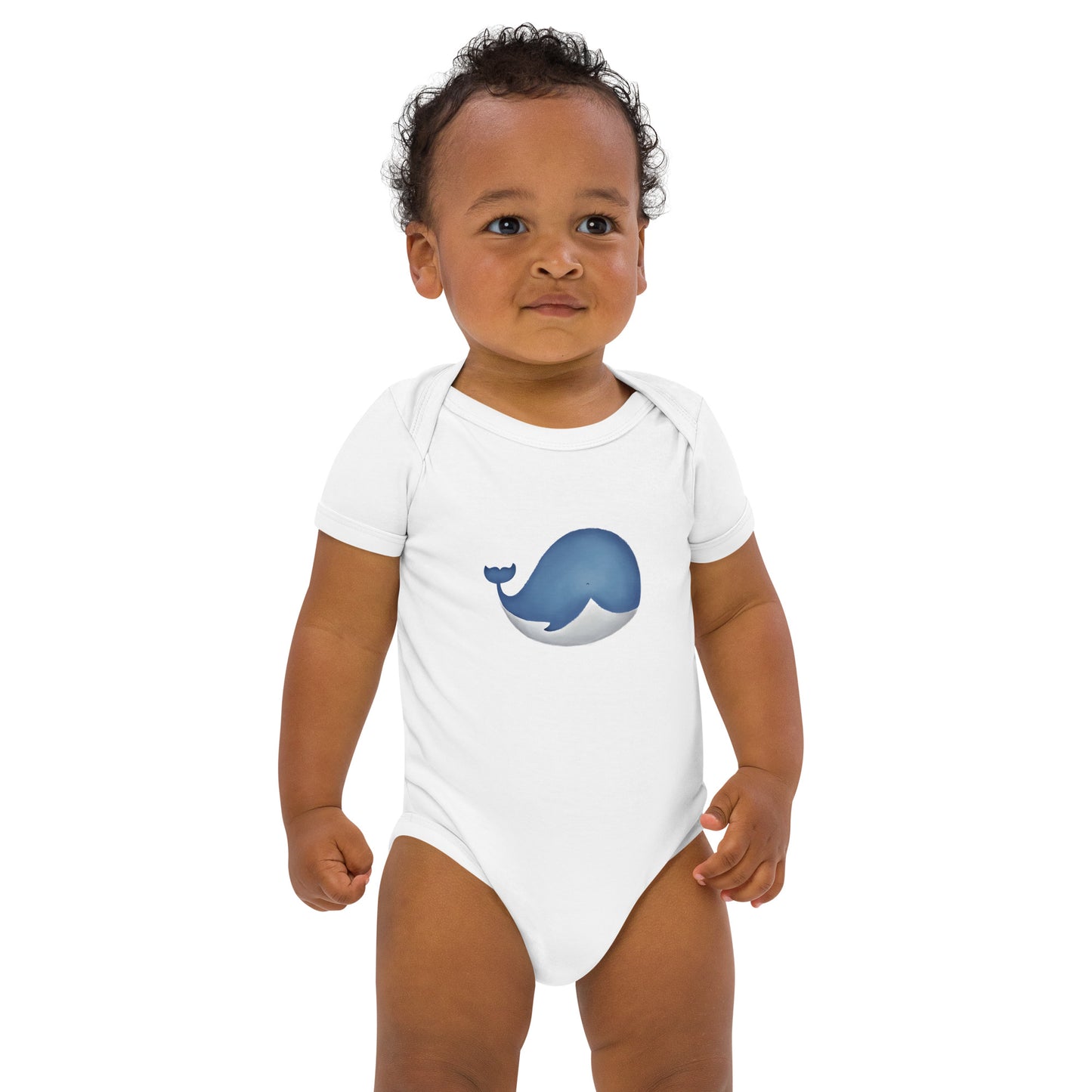 Organic cotton baby bodysuit with whale