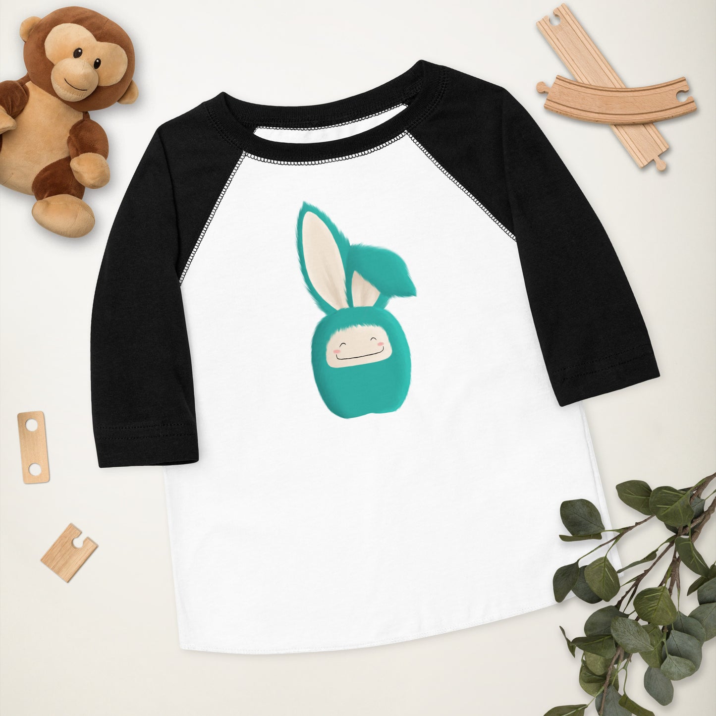 Toddler baseball shirt Bunny Floppy Ear Turquoise