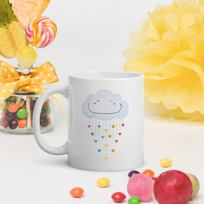 White glossy mug "Happy rainbow cloud"