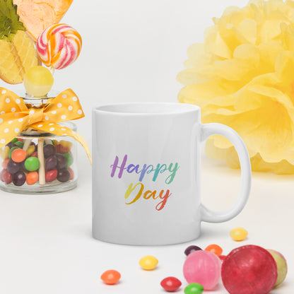 White glossy mug "Happy rainbow cloud"