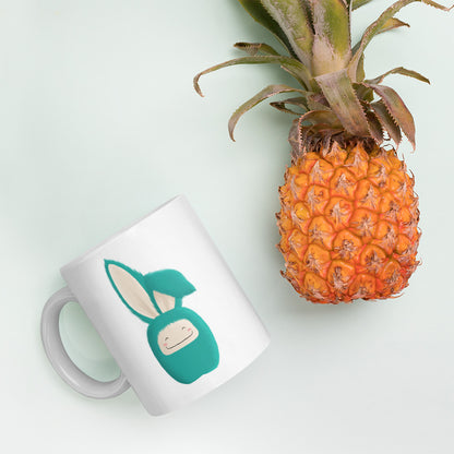 White glossy mug Bunny Turquoise