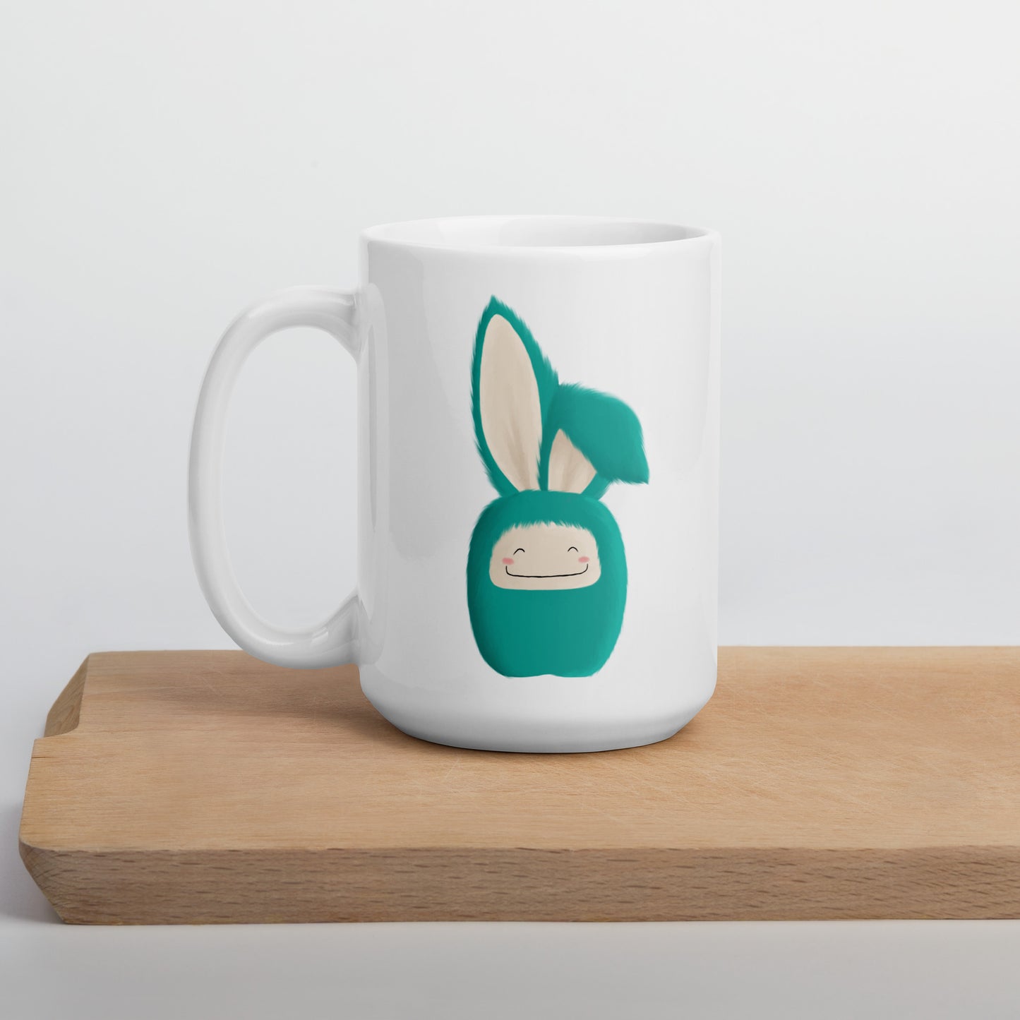 White glossy mug Bunny Turquoise